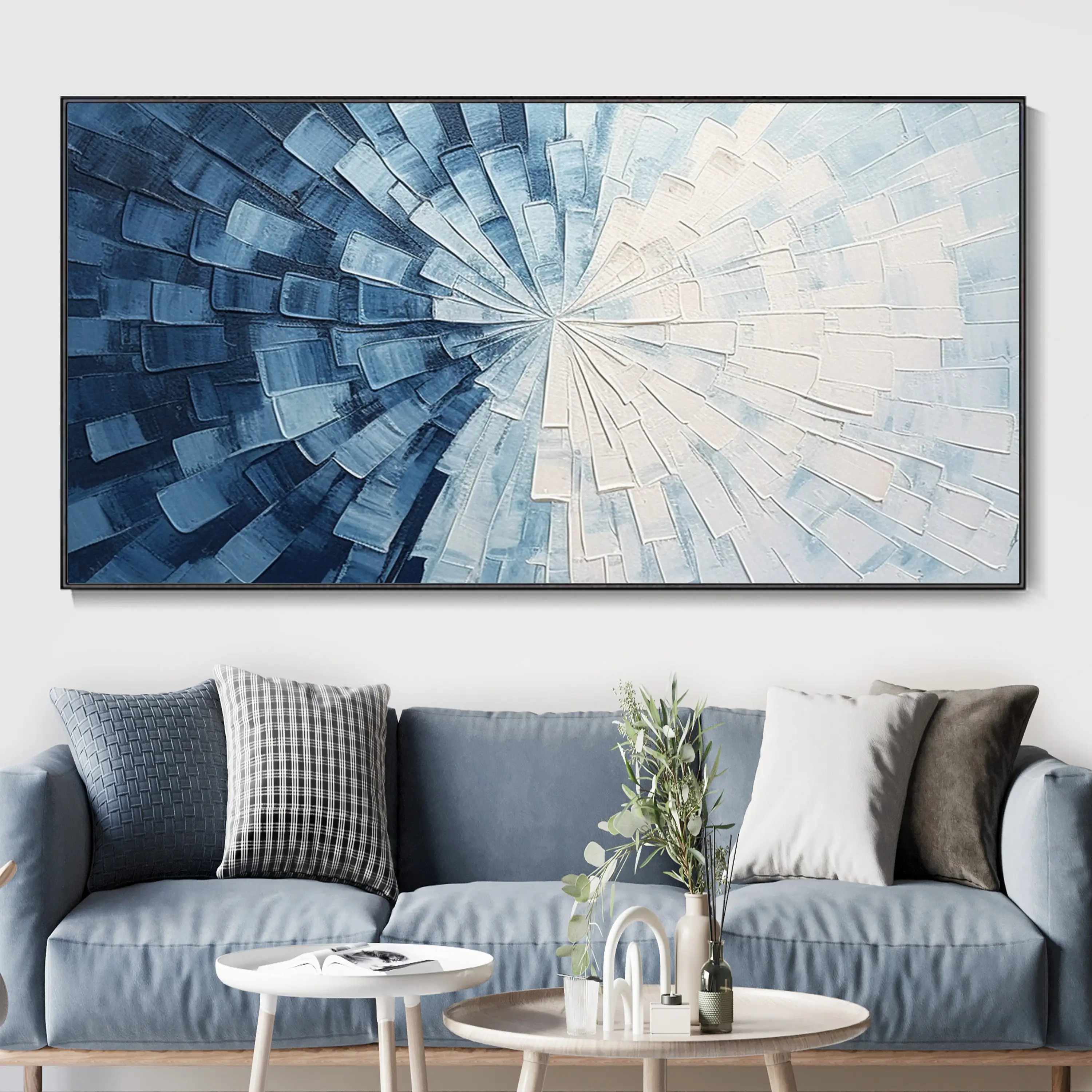 

Abstract Wabi Sabi Blue Landscape painting Hand-painted Wall Art Geometric Home Decor Oil Paintings Canvas Texture Painting