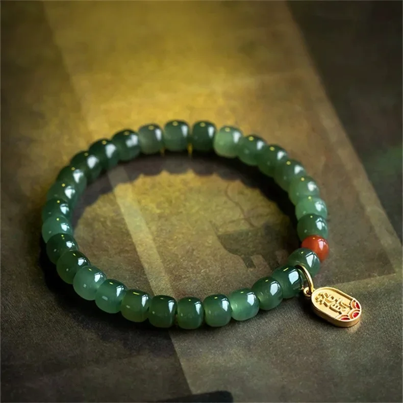 Natural Hetian Jade Hand String Men's and Women's Buddha Beads 7*8mm National Style High Grade Handicrafts Featured Jewelry Gift