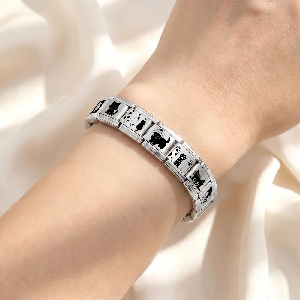 1 Stück Modische Laser-Charms mit Katzen-, Hunde- und Bärenmotiven, passend für 9mm Perlen, DIY-Armband, Edelstahlschmuck – Detail 4
