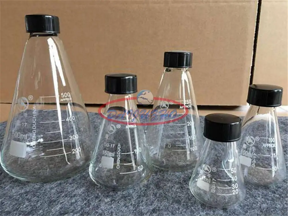 

150-3000ml Glass Conical Erlenmeyer Narrow Mouth Screw Cover Flask Lab Glassware