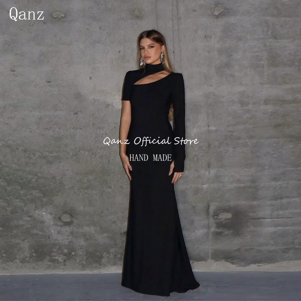 Qanz Modern Black Evening Dresses One Shoulder Satin Mermaid  Dresses 2025 Women Vestidos Para Eventos Especiales Customized