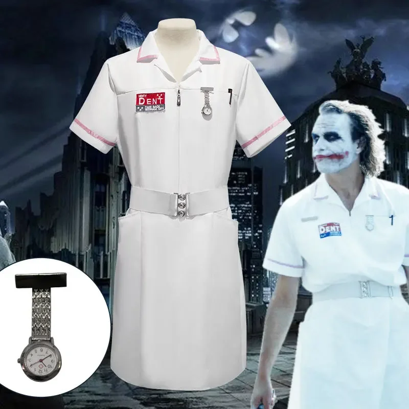 Película de miedo Caballero Oscuro payaso Joker vestido de enfermera uniforme disfraces de enfermeras de Halloween traje de fiesta de Halloween OA5526