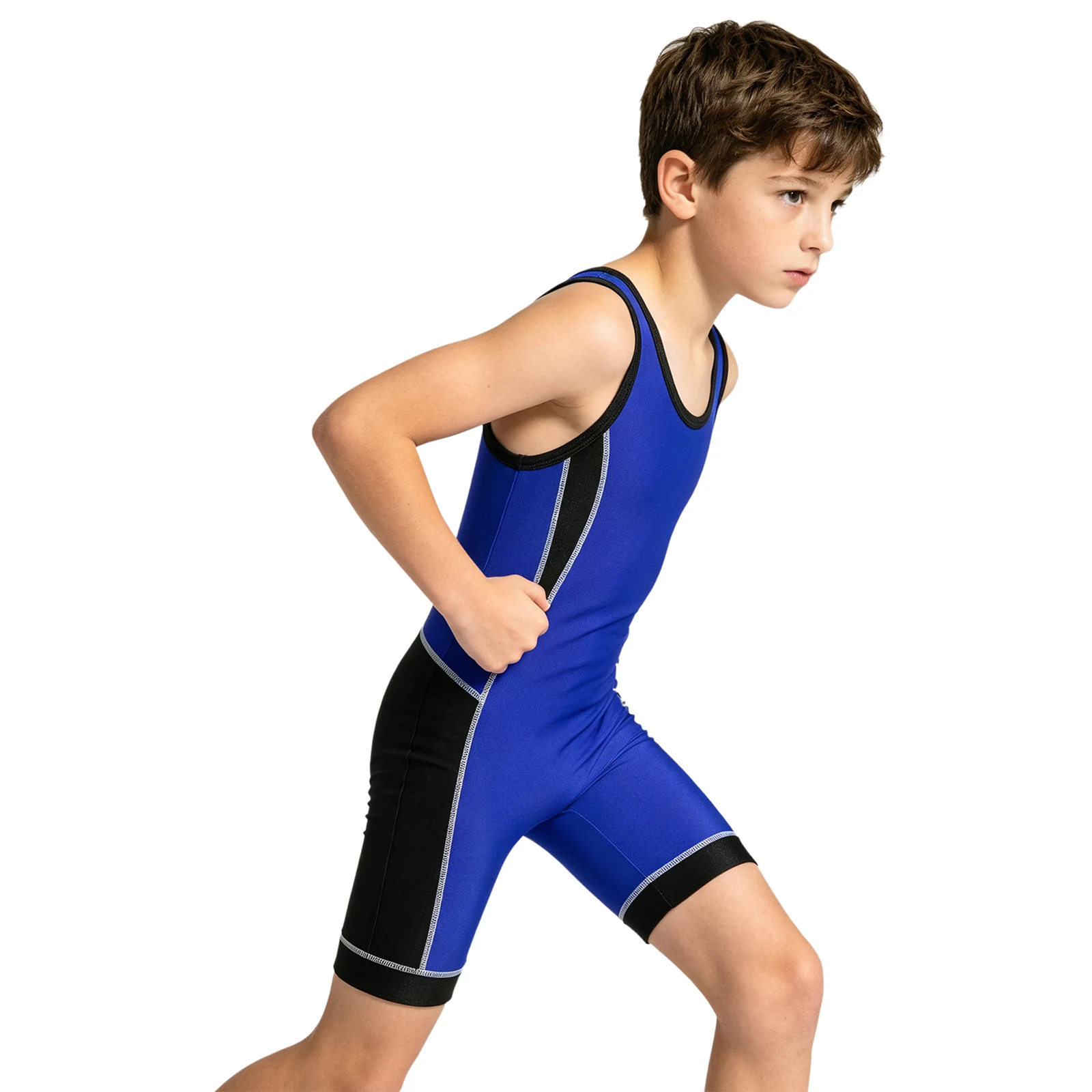 Kinder-Ringertrikot für Jungen und Mädchen, farbblockiert, schnelltrocknend, ärmellos, Oberschenkel-lange Bodysuit für Sport, Training, Übungen und Radfahren – Detail 21