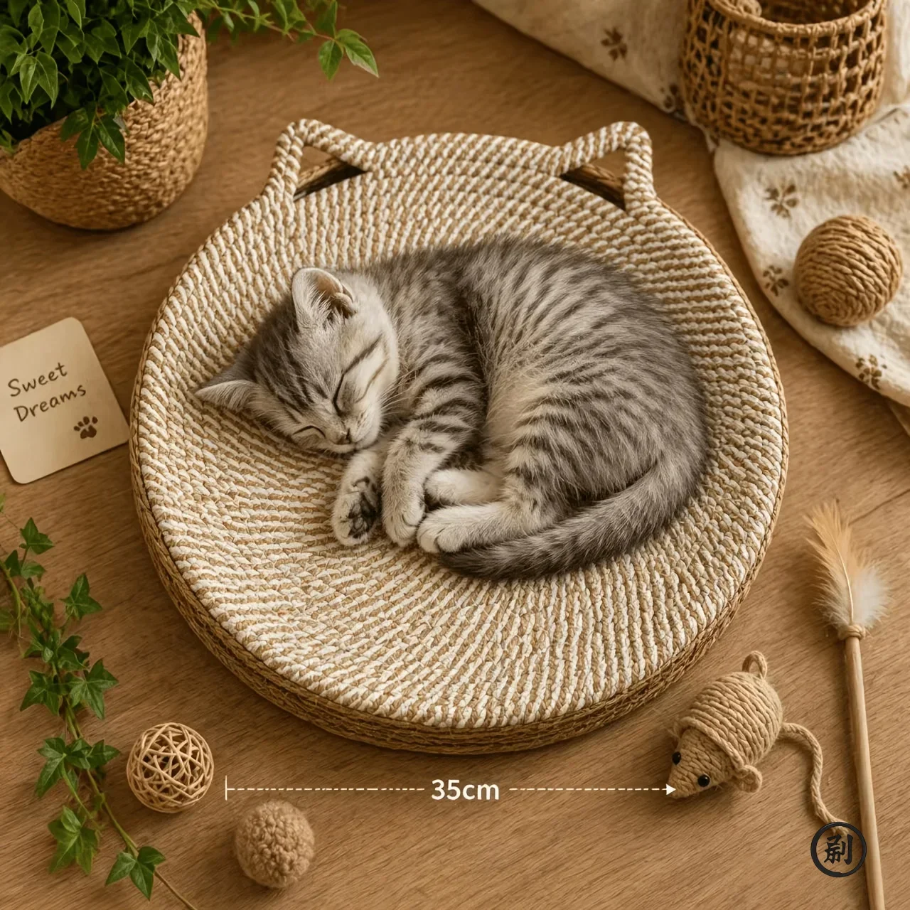 Geeignet für kleine bis mittelgroße Katzen, 2-in-1-Katzenkratzbaum und -bett in runder Form – Kratzbaum aus geflochtenem Seil, ideal für Katzen, die im Haus gehalten werden. – Detail 1