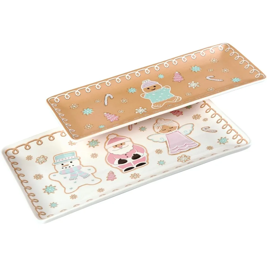 

Pastel Gingerbread Man Ceramic 14 Inch Rectangular Serving Platter Set of 2 for Serving Salad Pasta Cheese Ham Appetizer Microw