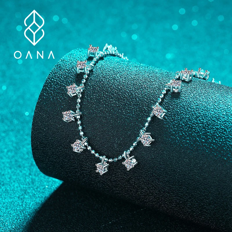 

OANA 925 Sterling Silver Necklace Women'S Starry Sky Moissanite Necklace Pt950 Clavicle Chain Jewelry