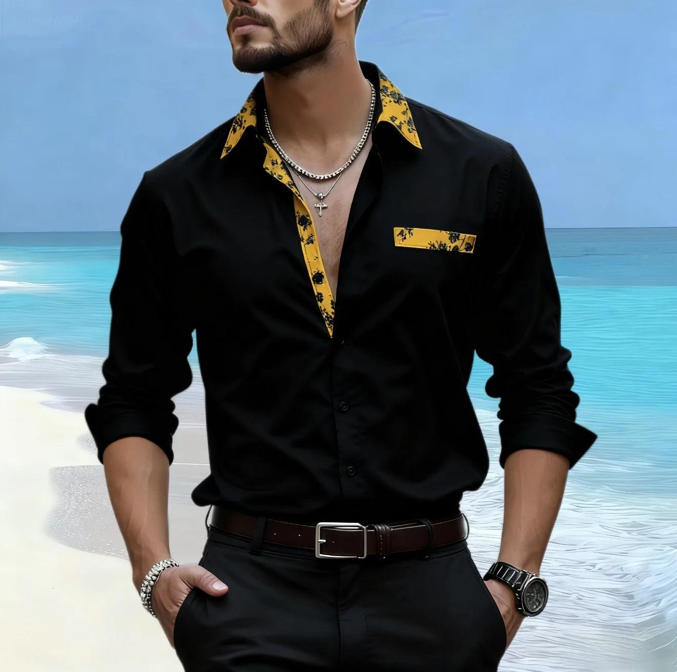 

14 colors men's shirt formal solid color wedding long sleeve shirt fashionable and comfortable lapel summer Hawaiian shirt