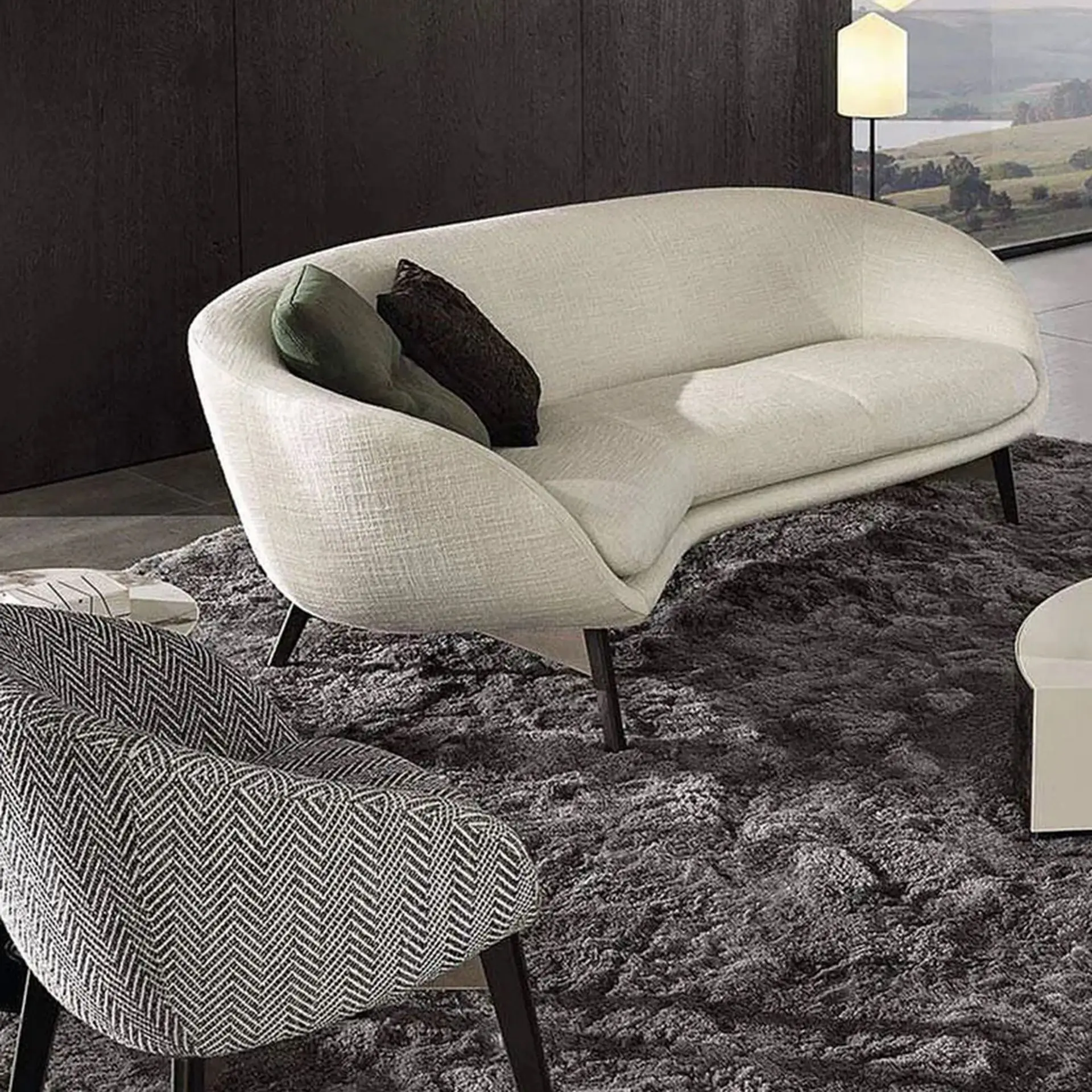 Italian minimalist club hotel creative designer personality fashion small apartment fabric stainless steel sofa high-end