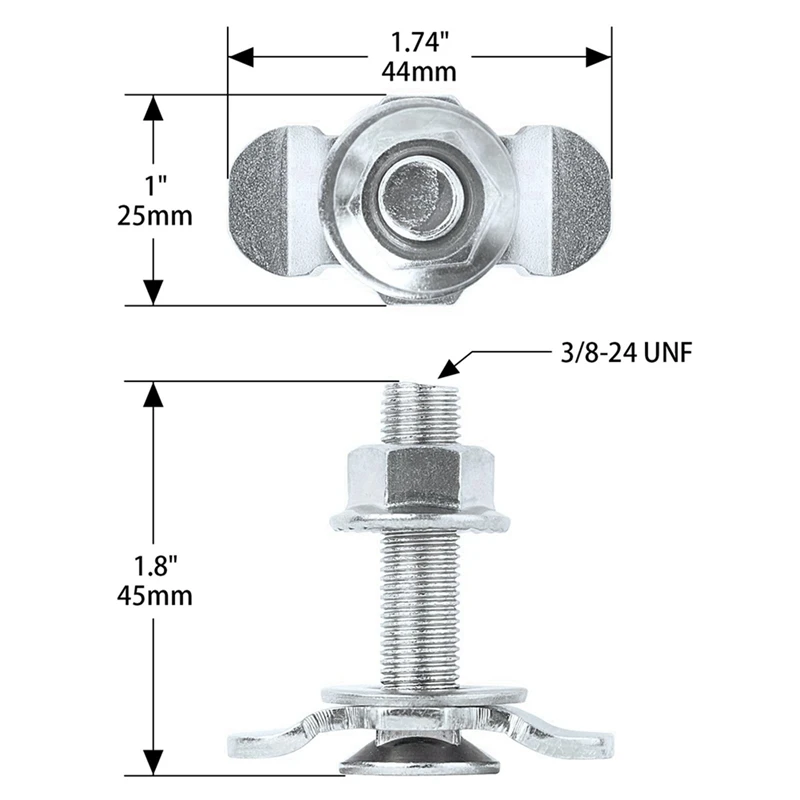 ABRU-2X L Track Threaded Stud Fittings L-Track Threaded Double Stud Lug Fitting Tie Down, Used With L Track Rails, Silver