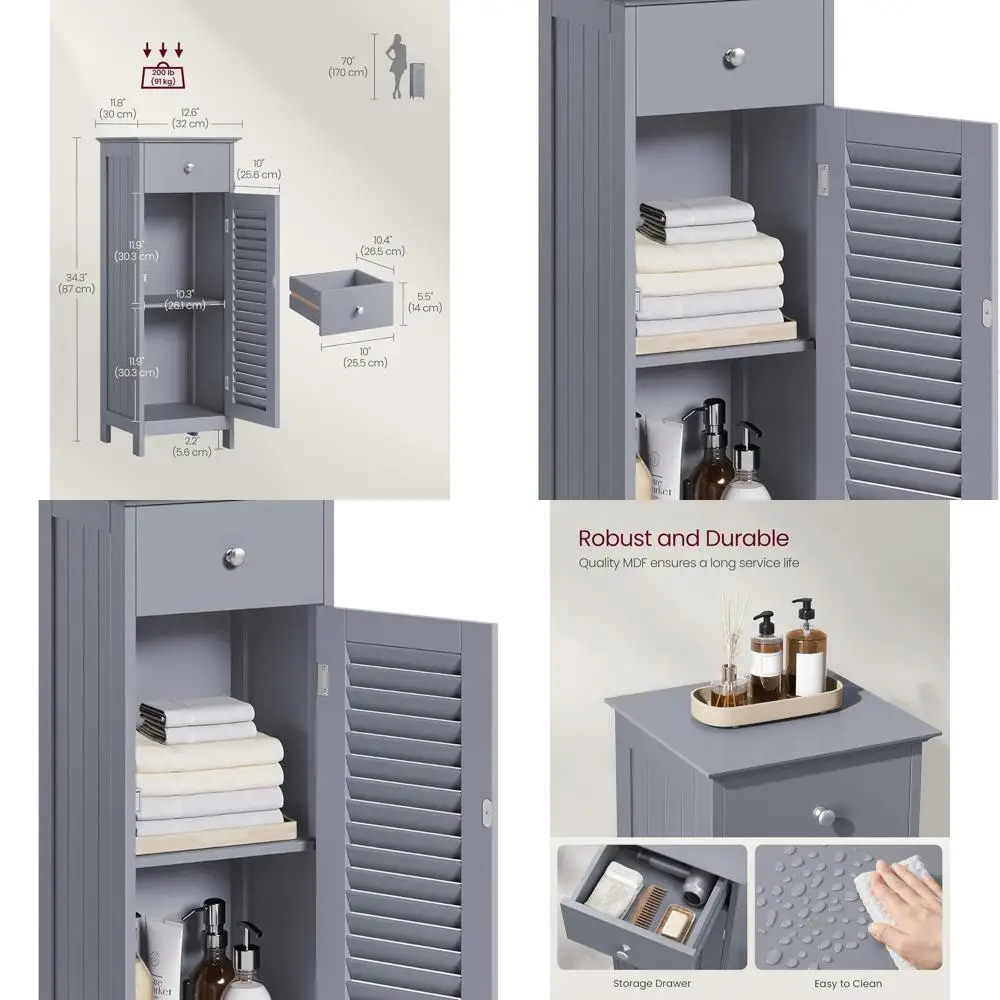 

Storage Cabinet, Small Slim Floor Cabinet with Drawer and Shutter Door, for Living Room, Bathroom, Bedroom, 11.8 x 12.6 x 34.3 I