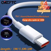 120W Charger Cable USB Type C 6A For Xiaomi Civi 11T Pro Redmi Note 11 Pro+ Black Shark 4S Pro 67W 55W 33W