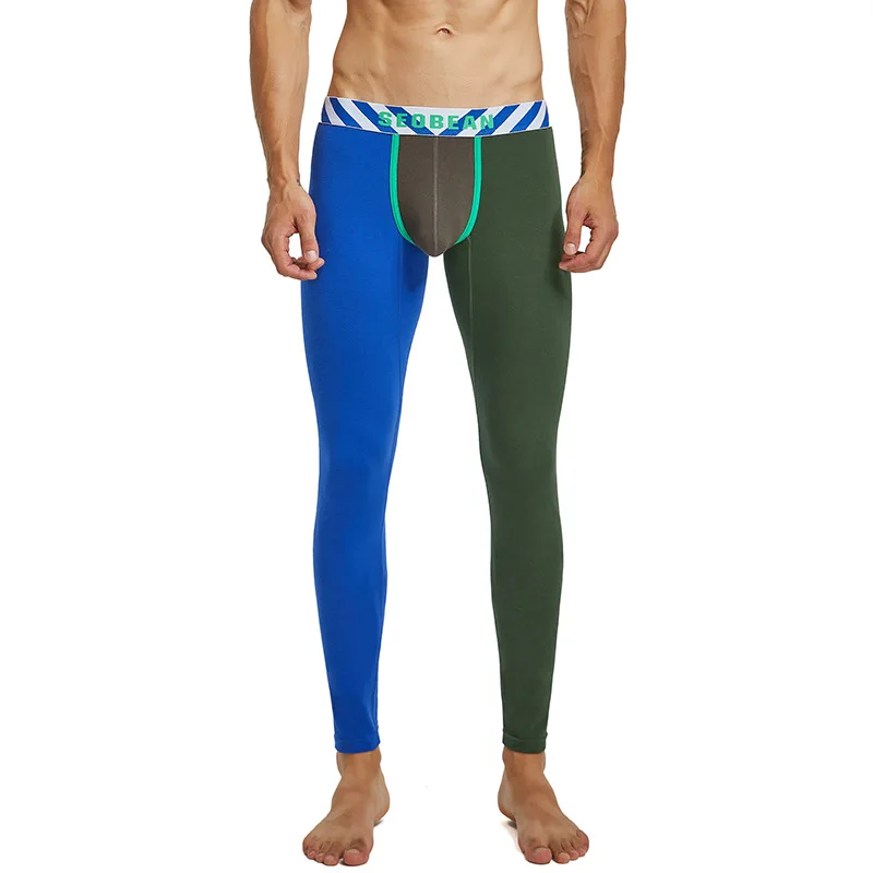 Men's long johns thin color matching men's leggings U convex, pocket thermal pants wholesale 220402