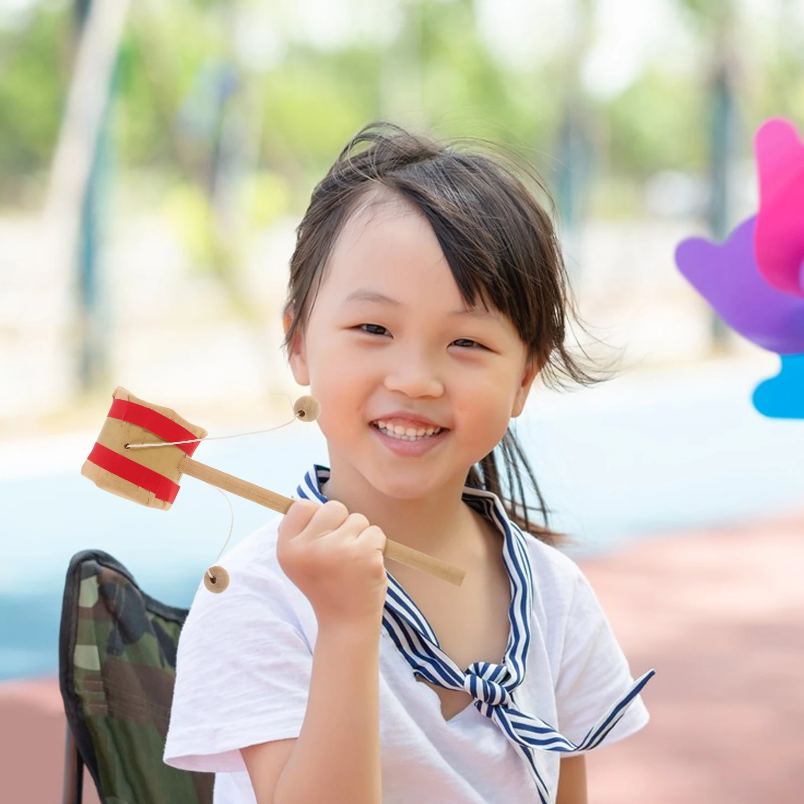 Tambor de bambú artesanal, instrumento de percusión de madera para niños, estimulación auditiva, tambor musical de mano, sonajero para bebés