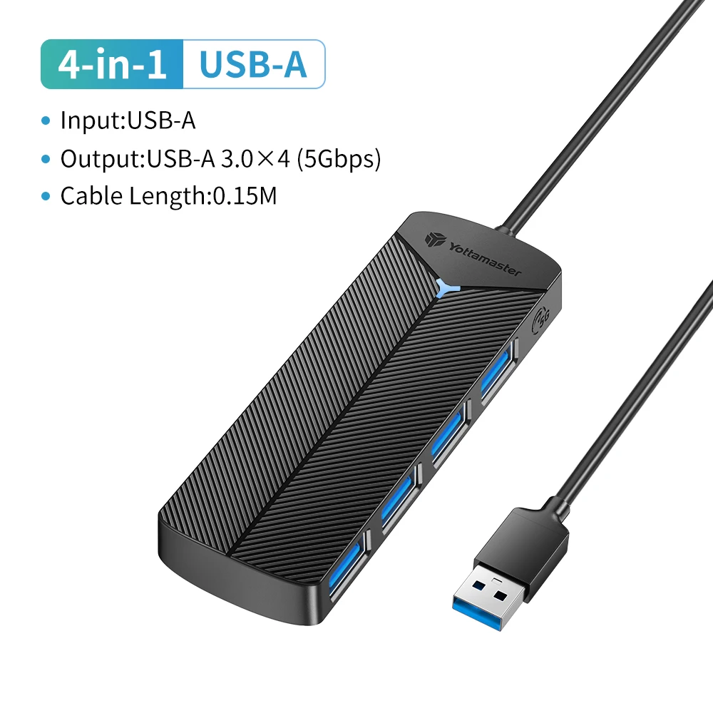 Yottamaster 5 Gbit/s 4-in-1 USB3.0-Hub, USB-HUB-Adapter, Erweiterungsdock, ultraflacher OTG-Adapter Typ C für PC, iOS, Computerzubehör