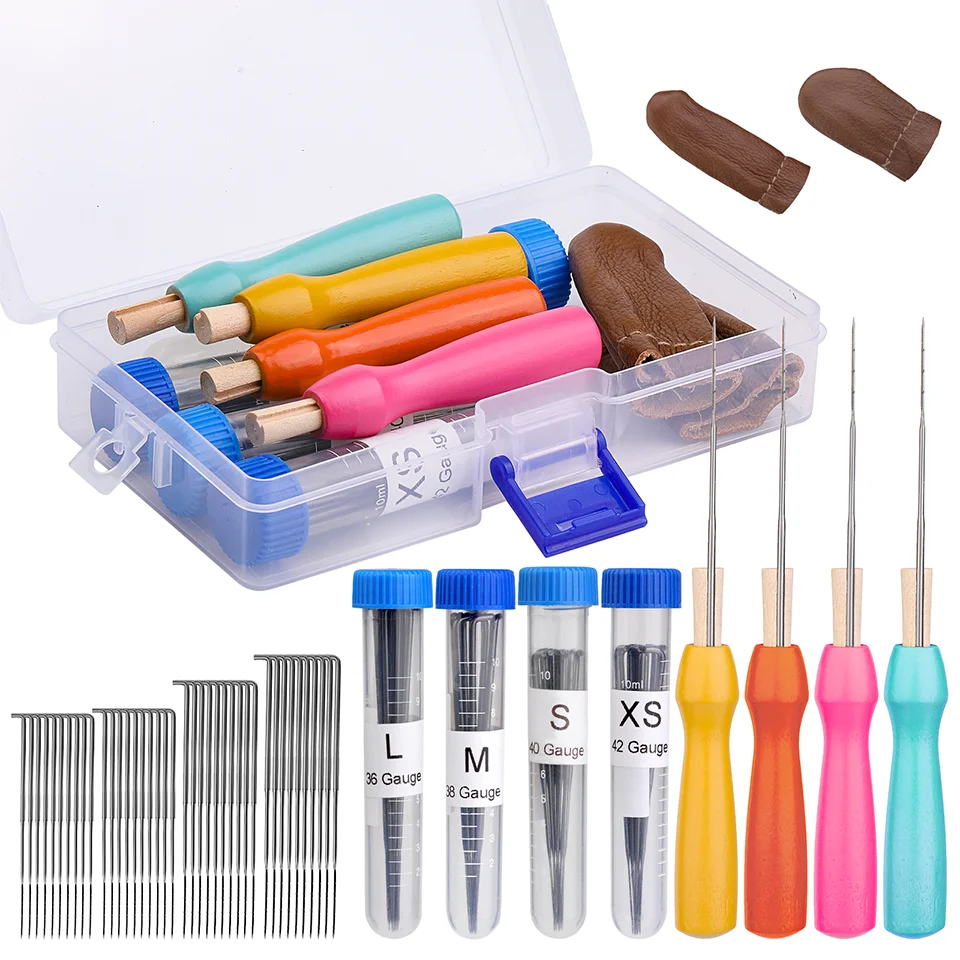 IMZAY 3/4 Sizes Wool Felting Needles Kit Wooden Handle Needle Felting Tools with Finger Cot Supplies Set for Beginners