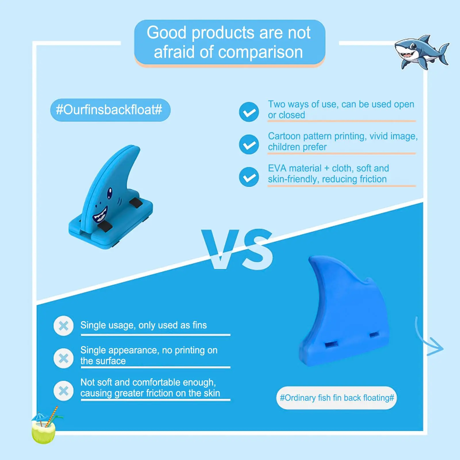 1pc Children's Back Float Kid's Shark Fin Back Float Board Color Auxiliary Float Board For Swimming Pools Beginner Kickboard view 3