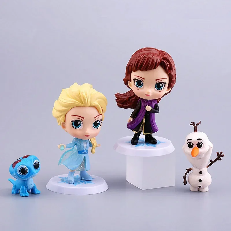 

[Funny] 4pcs/lot Disney Frozen Princess Elsa Anne Olaf Action figure toys statue collection model home decoration kids best gift