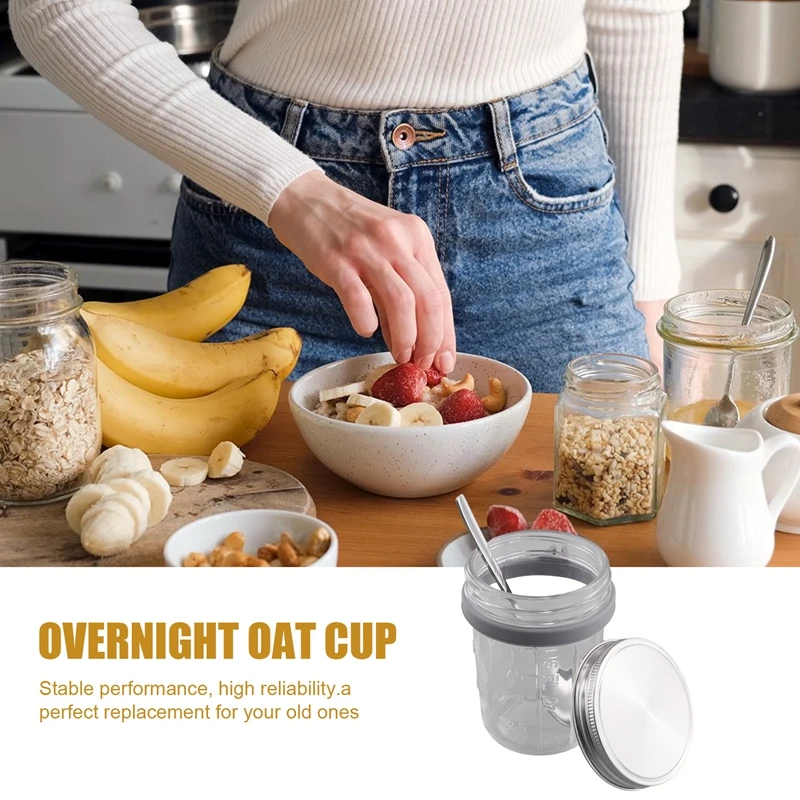 Mason Jars For Overnight Oats 4 Pack 350Ml Overnight Oats Jar With Spoons & Airtight Stainless Steel Lids Breakfast Pots