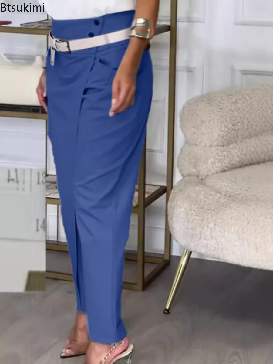 2025 New Autumn Asymmetric High Waisted Suit Pants for Women Fashion Chic Belt Straight Pants Casua Street Trousers Lady Bottoms - Image 3