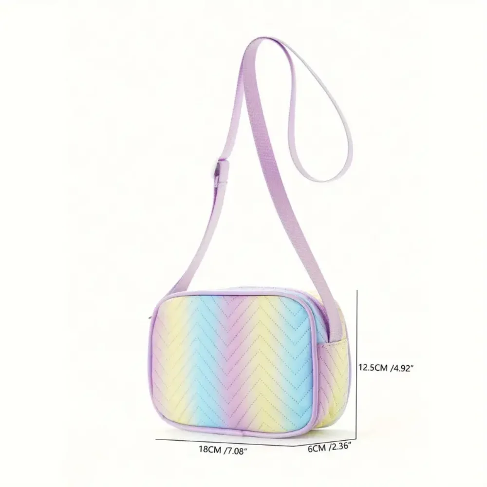 2 قطعة حقيبة كروسبودي قوس قزح لفتاة شيفرون مبطن محفظة مربعة حقيبة كتف حلوة للنساء الحب القلب طباعة للسفر المدرسة