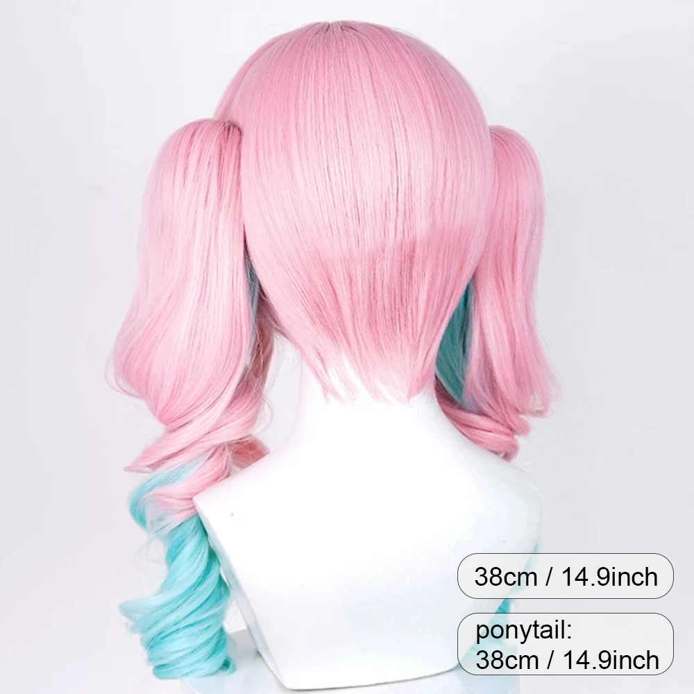 Honkai Star Rail Hyacine Wig Pink Ombre Green Blue Synthetic Long Wavy Double Ponytail Clip Game Cosplay Wig for Party