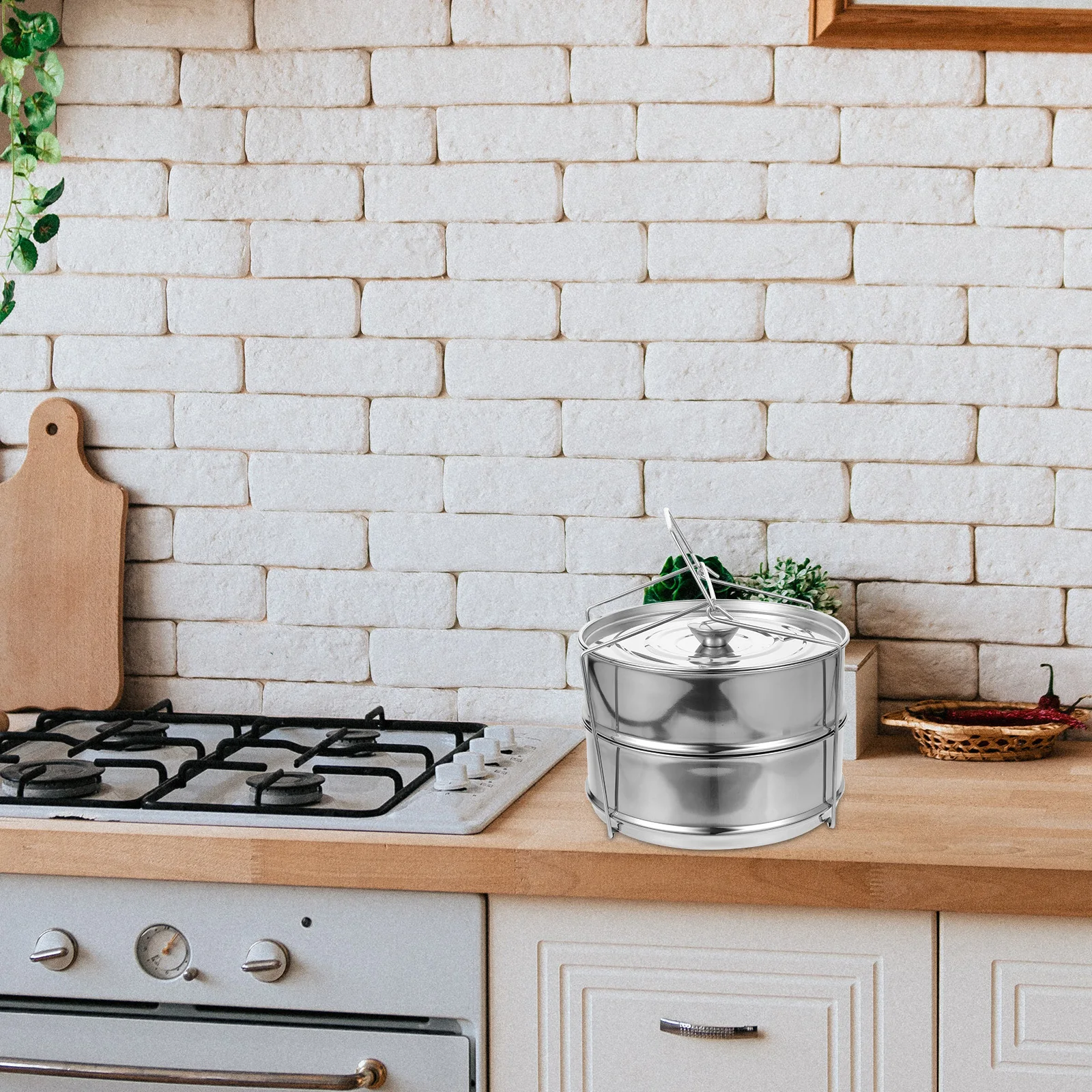 

Stainless Steel 2-Tier Steamer Insert Pans Stackable Double Layers Steaming Rack Portable Handle for Pressure Cooker Pot