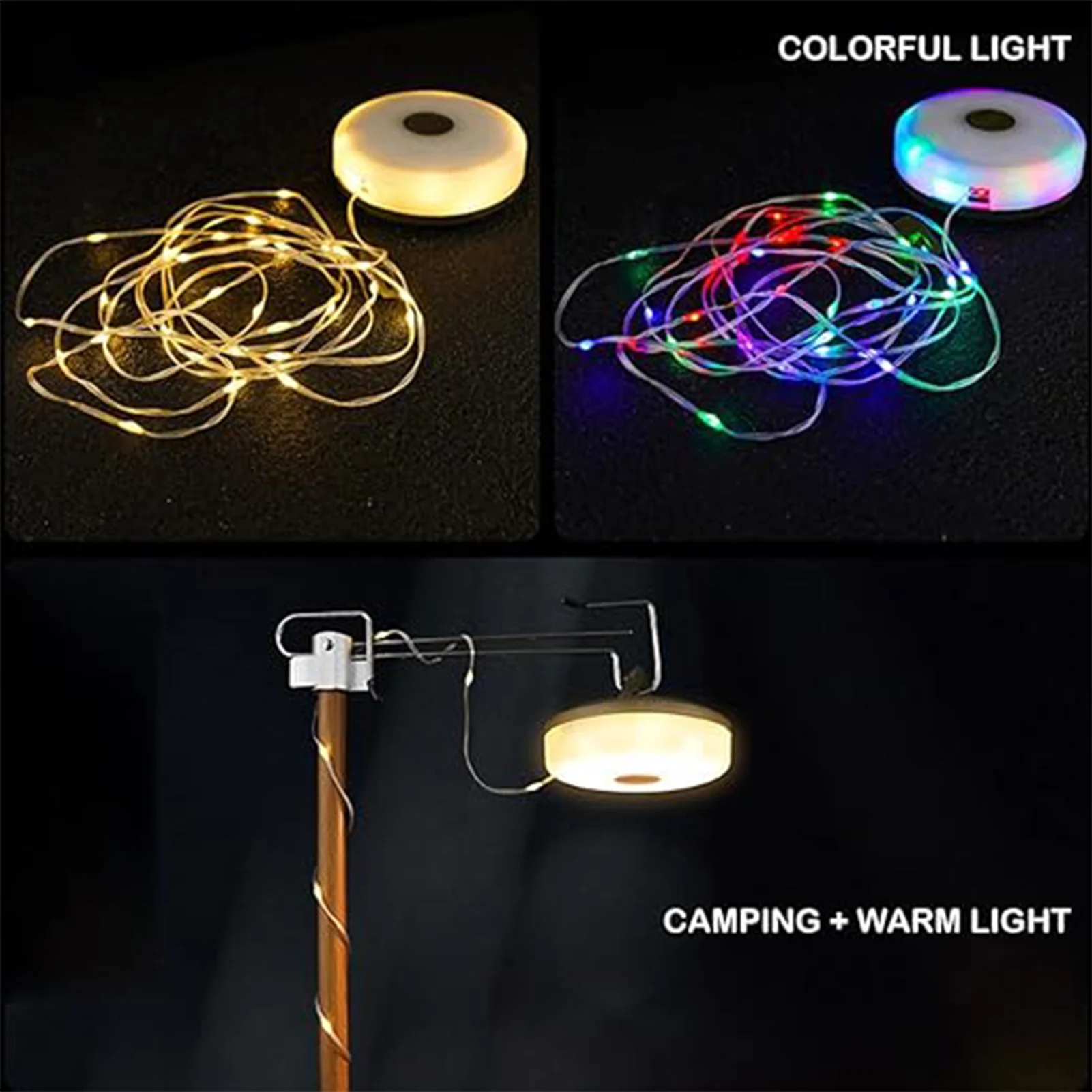 Guirxiété Lumineuse LED Rechargeable, Luminosité Réglable, 5 Modes, Camping, Cour, Randonnée