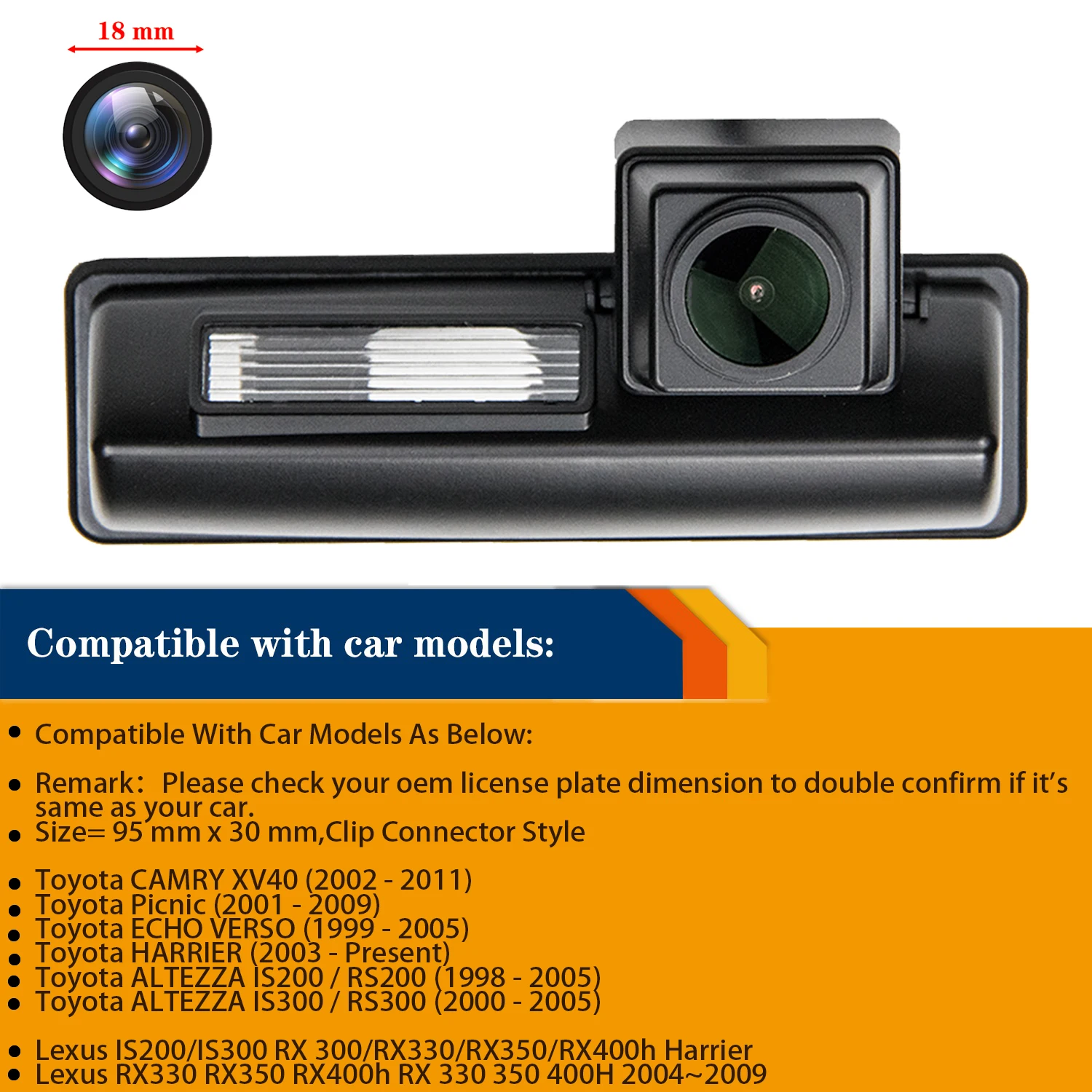 HD 1280x720p Misayaee Rear View Camera for Toyota Euro camry ECHO verso Picnic Yaris Harrier Altezza Ipsum ,Night Vision Camera