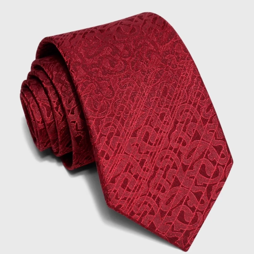 High Quality 100% Silk Red Patterned Tie 7CM Men's Fashionable Business Banquet Shirt Accessories Handmade Knotted Silk Necktie