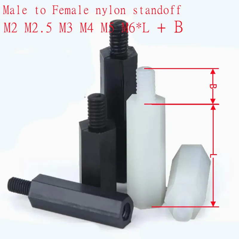 10pcs-50pcs Male To Female Nylon Standoff M2 M2.5 M3 M4*l+6 White Black Pcb Nylon Spacer Column Plastic Spacing Screws