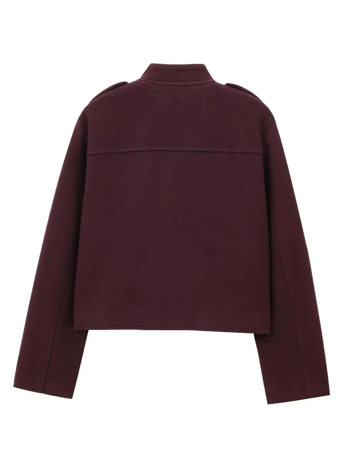 Women's Spring Autumn Vintage Wine Red Tweed Cropped Woolen Blends Jackets Female Elegant Buttons Pockets Streetwear Short Coats