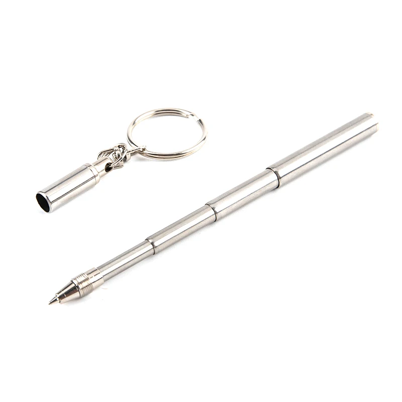 Portable Telescoping Tool Pen Metal Key Ring Creative Stainless Steel Keychain Ergonomic Ball School Office Supplies