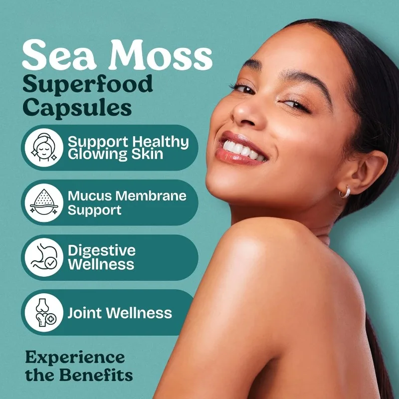 Natural Seaweed Capsules Containing Moringa, Black Seed Oil, Ginger, and Ginseng - Energy Health Supplements