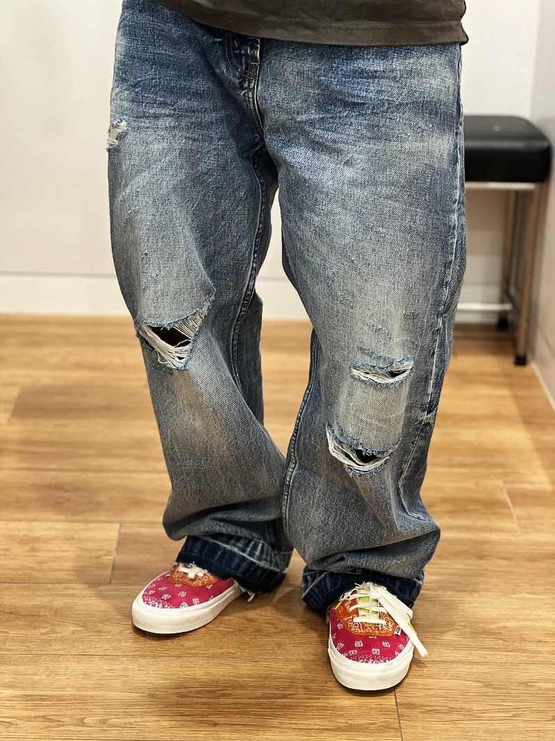 Dirty Fit Tatted Distressed Wide-Leg Stacked Straight Jeans Vintage Hip Hop Skateboarding Pants