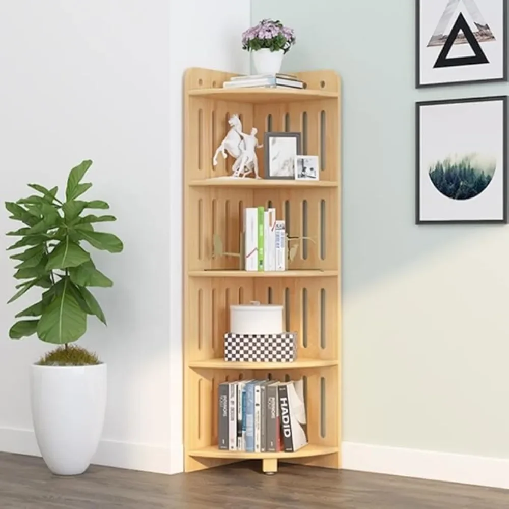 ชั้นวางหนังสือเข้ามุมไม้ชั้นวางหนังสือเข้ามุมสูง 5 ชั้นสําหรับห้องนั่งเล่นห้องนอนห้องครัวและสํานักงาน