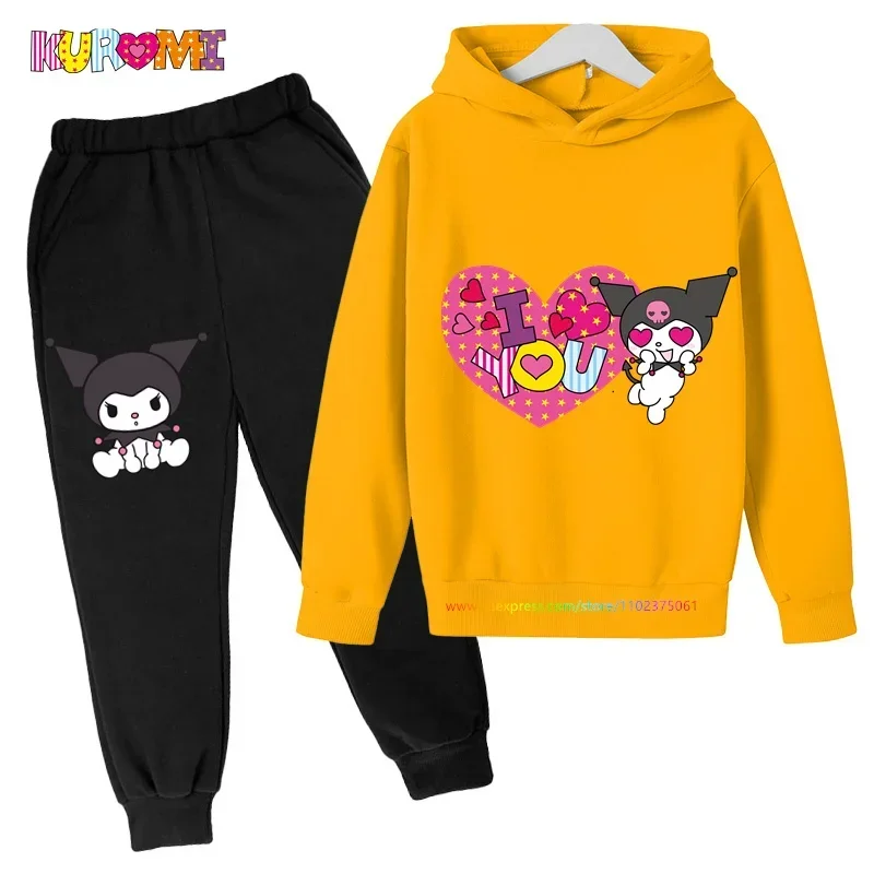 Kawaii Kuromi Hoodie Set Girls Kids Sweatshirt Pants Suit Coat Casual Boys Long Sleeve Hoodies Children Pullover Sportswear