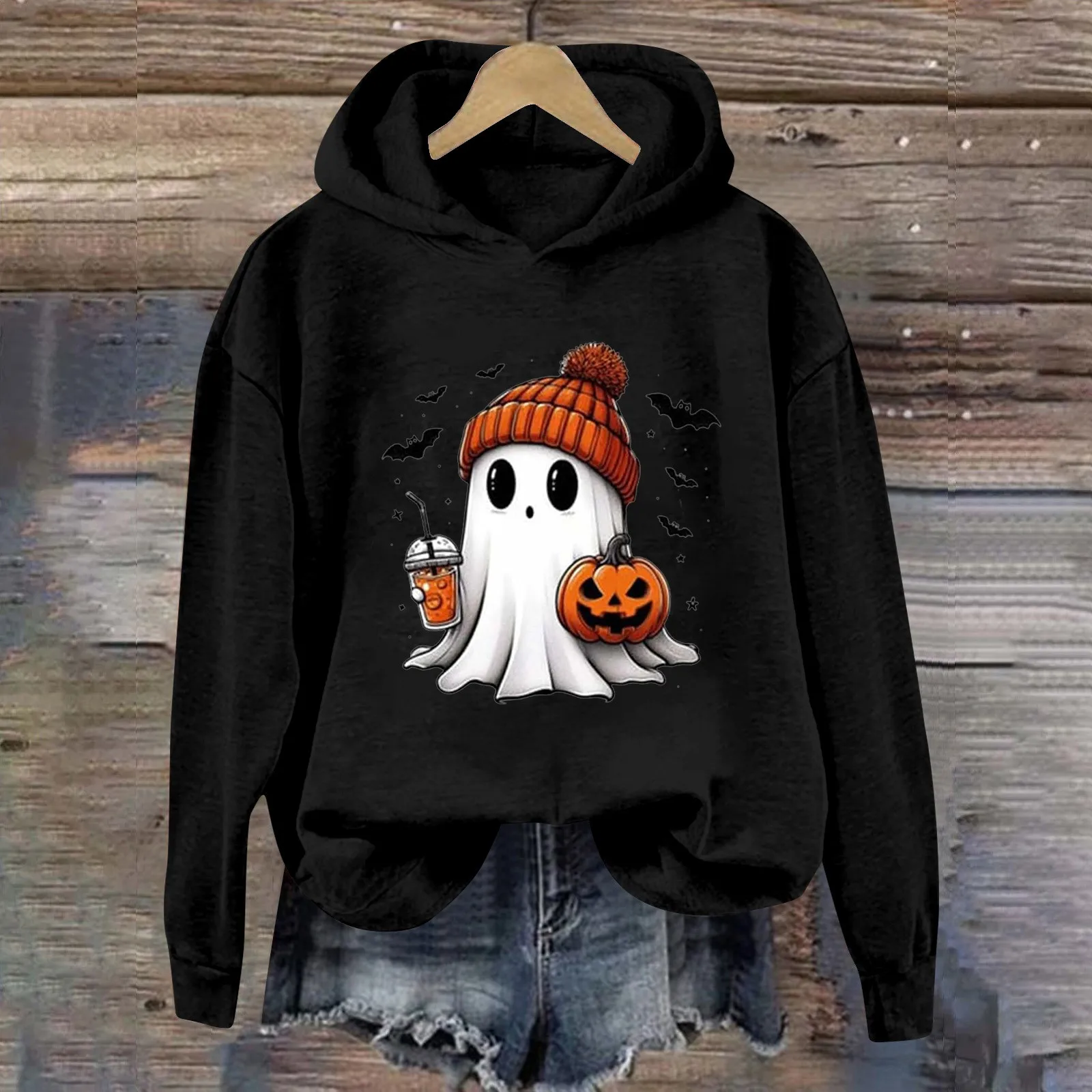 

Women's Halloween Fall/Winter Trend Hoodie Ghost Printed Hoodies Top Sweatshirt Womens y2k clothes худи ropa de mujer 2024