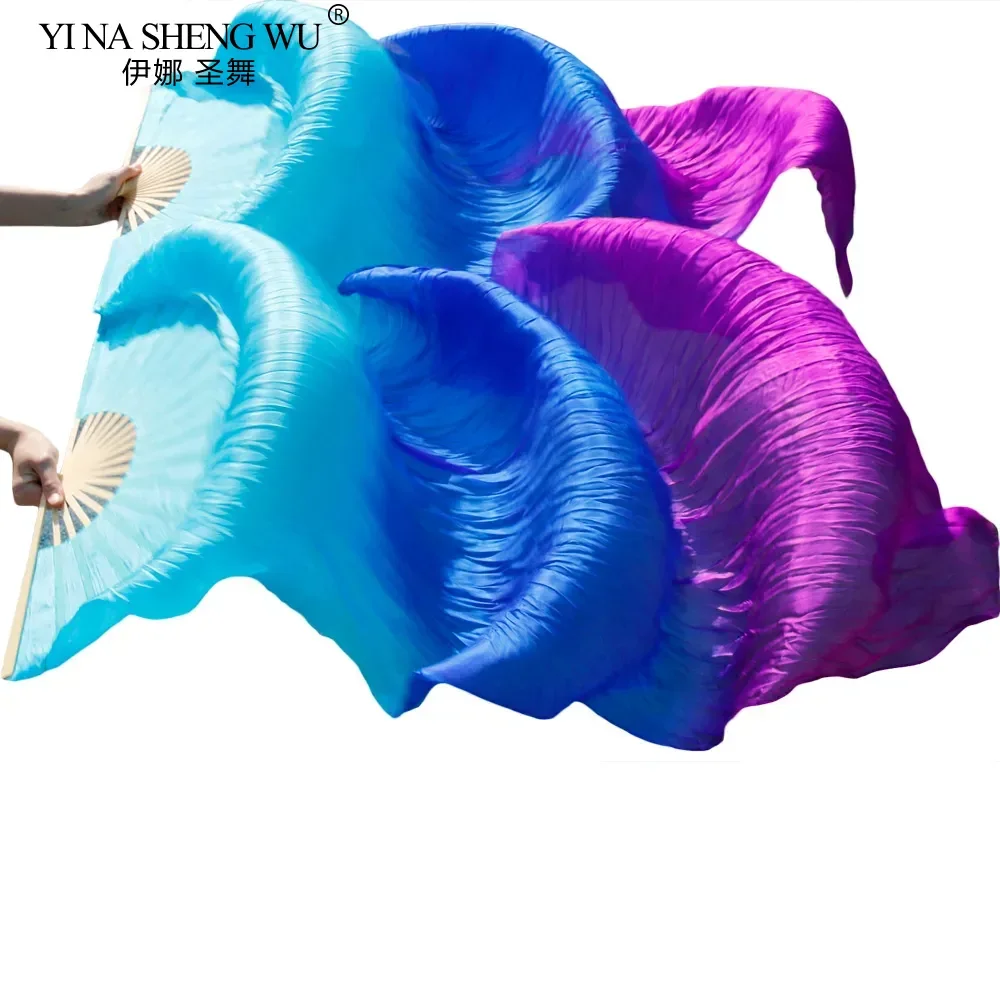 1 زوج الحرير الحقيقي الرقص المشجعين الخيزران الأضلاع مرحلة الأداء الدعائم مصبوغ المشجعين النساء الرقص الشرقي الحرير المشجعين الفيروز + الأزرق الملكي + الأرجواني #6