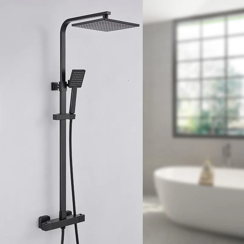 Imagem -02 - Rovate-matte Black Sistema Termostático do Chuveiro de Parede Dupla Função Torneira do Banheiro Combo Grupo Temperatura Constante