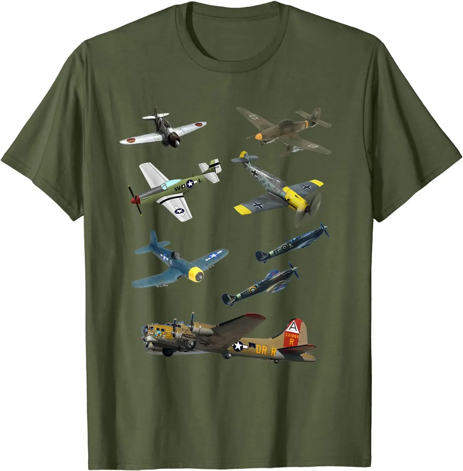 WW2 Warbirds P51 Mustang Spitfire Messerschmitt Men T-Shirt Short Sleeve Casual Cotton O-Neck Men Clothing