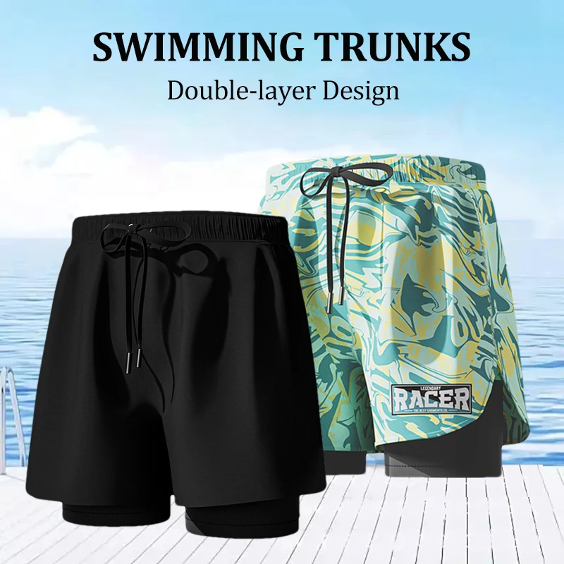 

Men's Swim Trunks Double Layer Quick-dry Beach Swim Trunks Comfortable Breathable Swimwear Swim Shorts Swimming Equipment