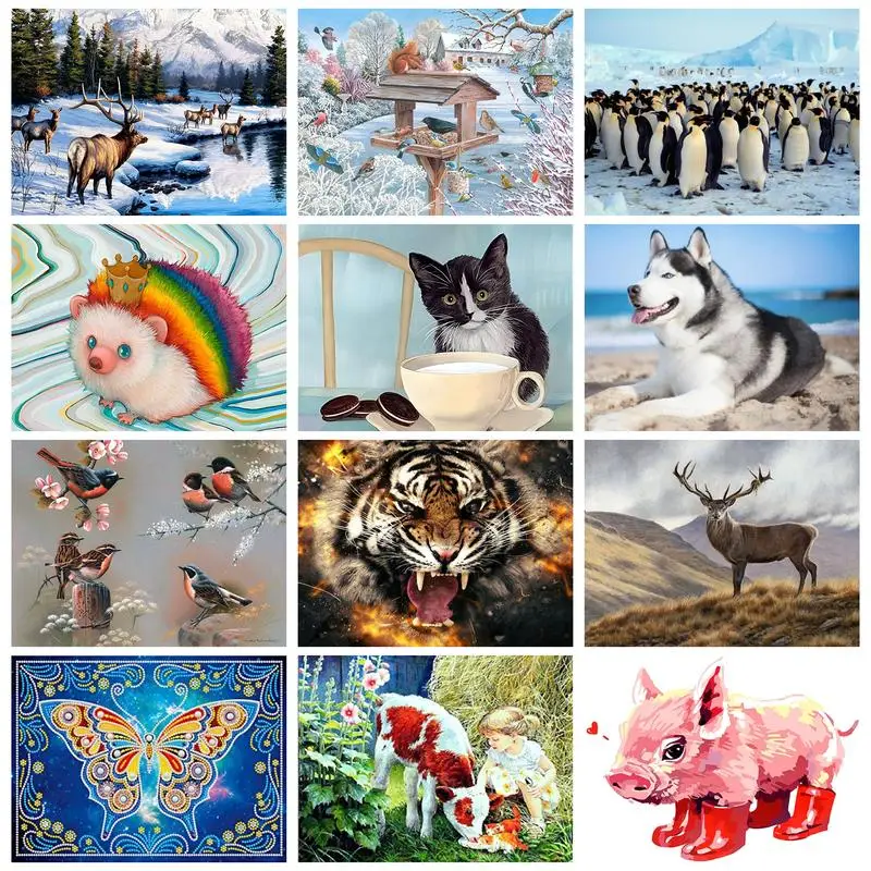 

CHENISTORY Rhinestones Diamond Painting Frame Animals Wolf Tiger Bird Dog Pig Handmade For Adults Kids Mosaic Painting Diy Set