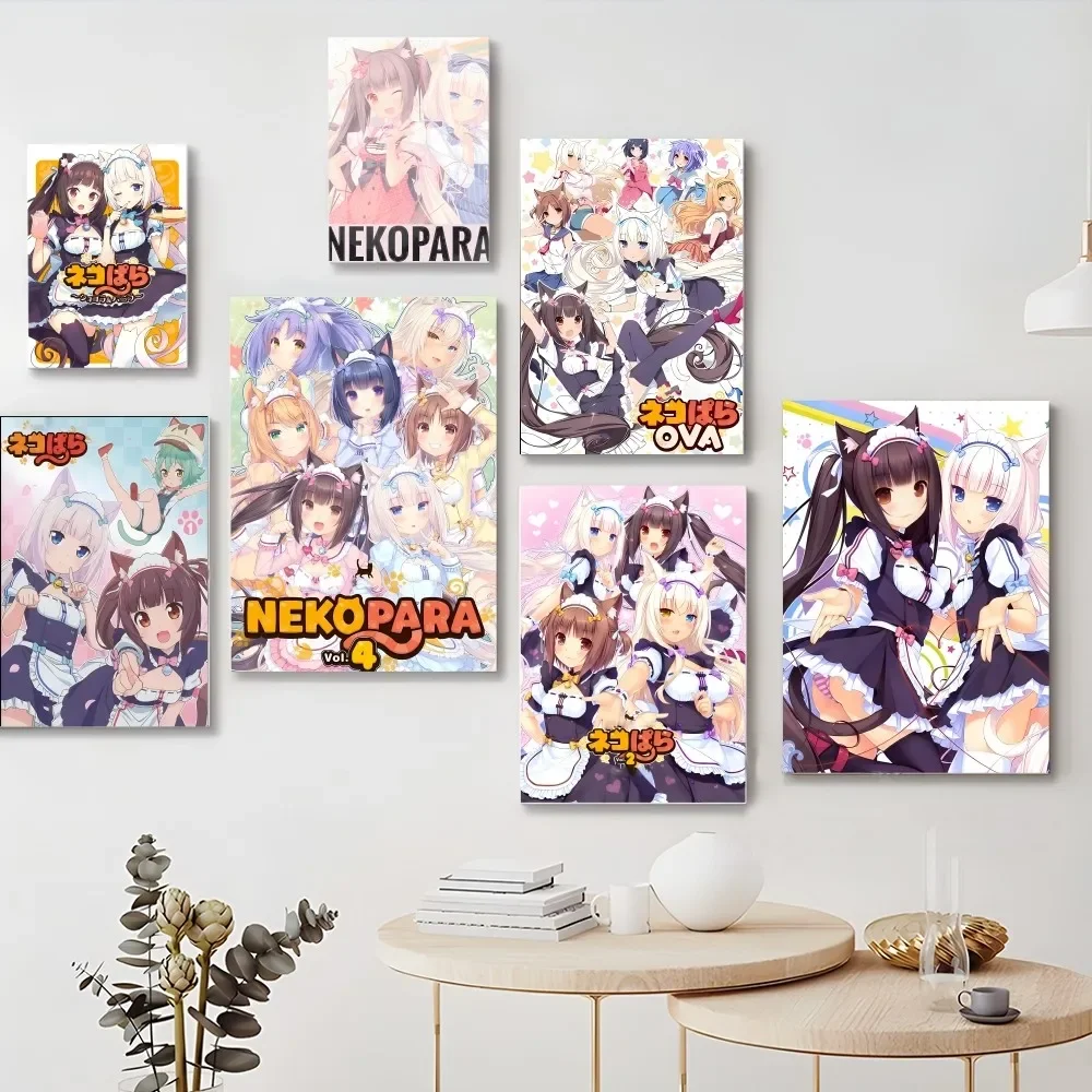 Nekopara Neko Para Anime Poster Self-adhesive Art Poster Retro Kraft Paper Sticker DIY Room Bar Cafe Vintage Decorative