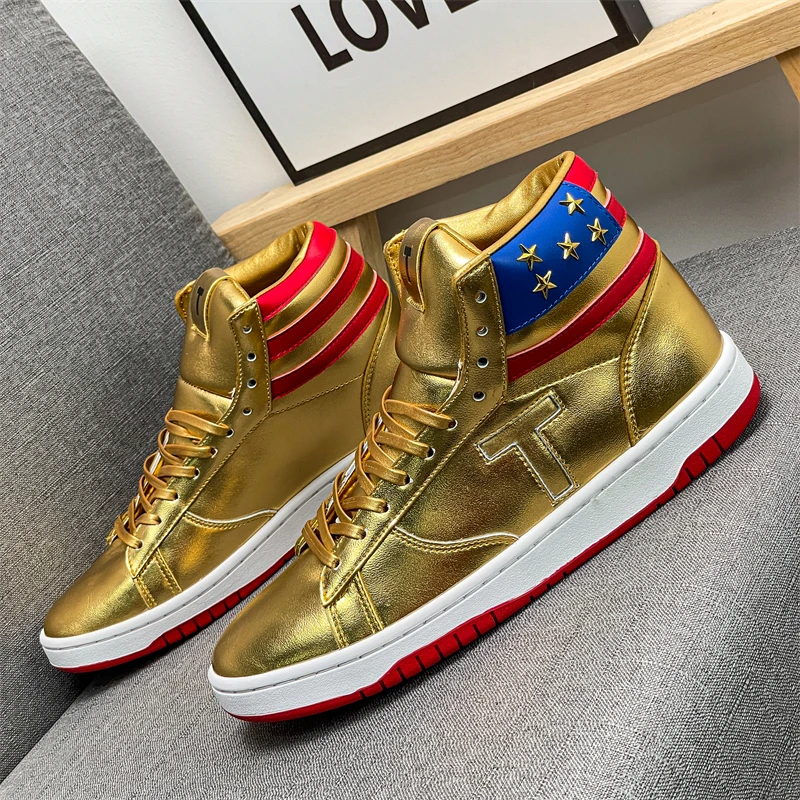 2024 Trump Never Give Up MAGA Gold Sneakers for Men - Premium Materials, High-Top & Low-Top Options