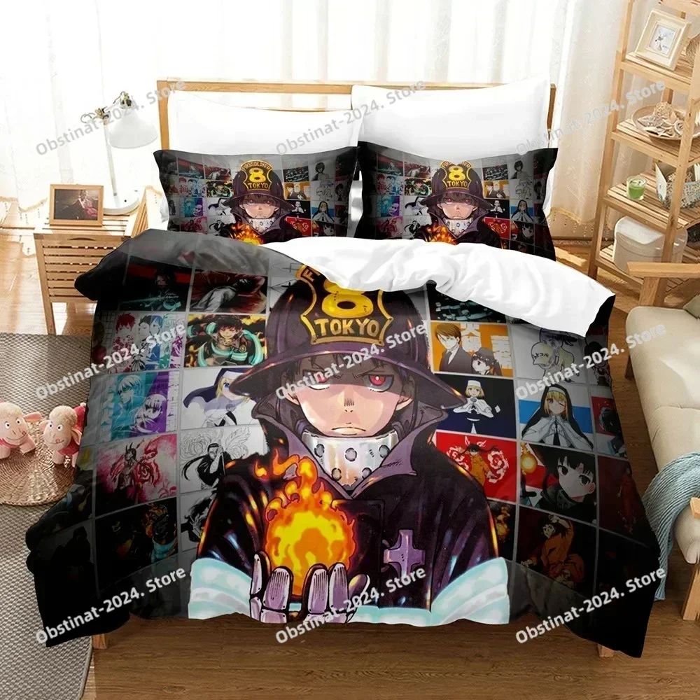 Fire Force Bedding Set Quilt Cover Twin Full Queen King Size With Pillowcases Anime Bed Set Aldult Kid Bedroom Decor Gift