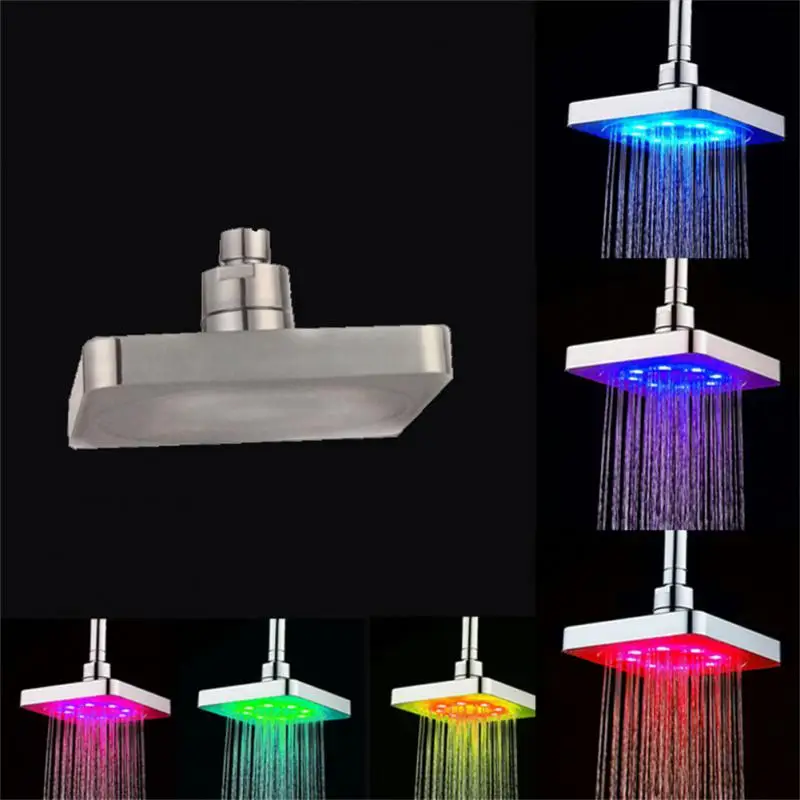 Shower Head Economic Energy-saving Environmental With Led Lights Safe Bathroom Tools Square Fixed Shower Head 6 Inches