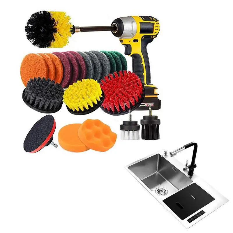 22pcs Drill Brush Attachments Set Cleaning Brush For Drill Shower Tile And Grout All Purpose Power Scrubber Cleaning Kit