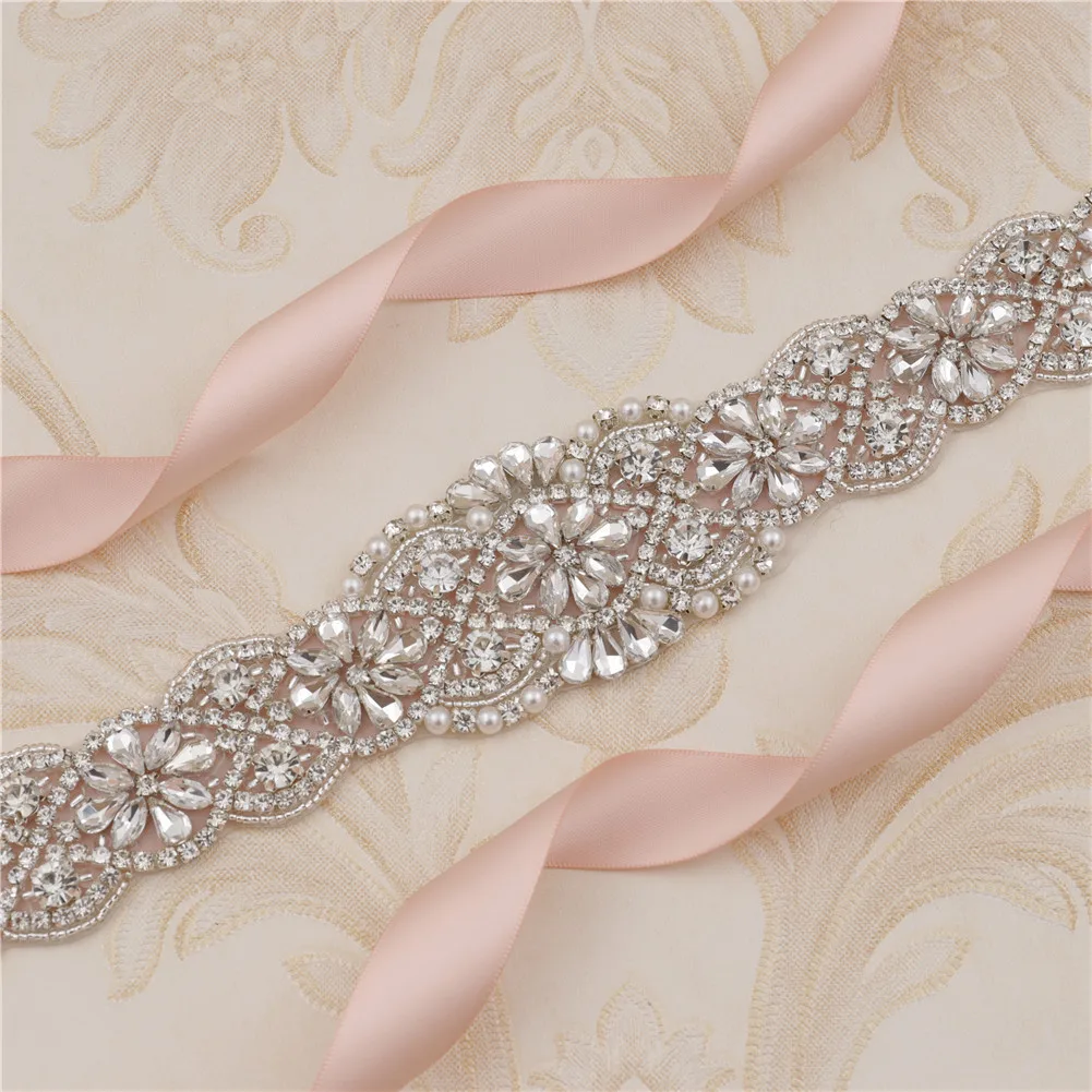 

Pearl & Rhinestone Bridal Waist Cincher for Wedding & Bridesmaid Dresses, Embellished Crystal Accessories with Applique Details