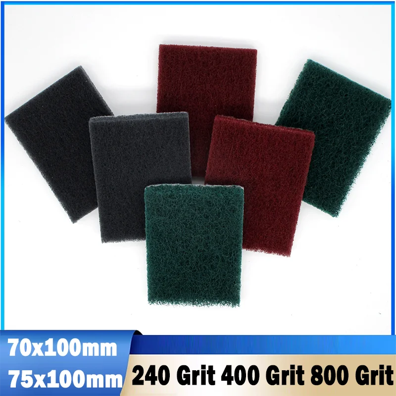 2/5/10Pcs 70x100/75x100mm Hook&Loop Heavy Duty Industrial Scouring Pad Nylon Cleaning Grinding Cloth 240 400 800 Grit