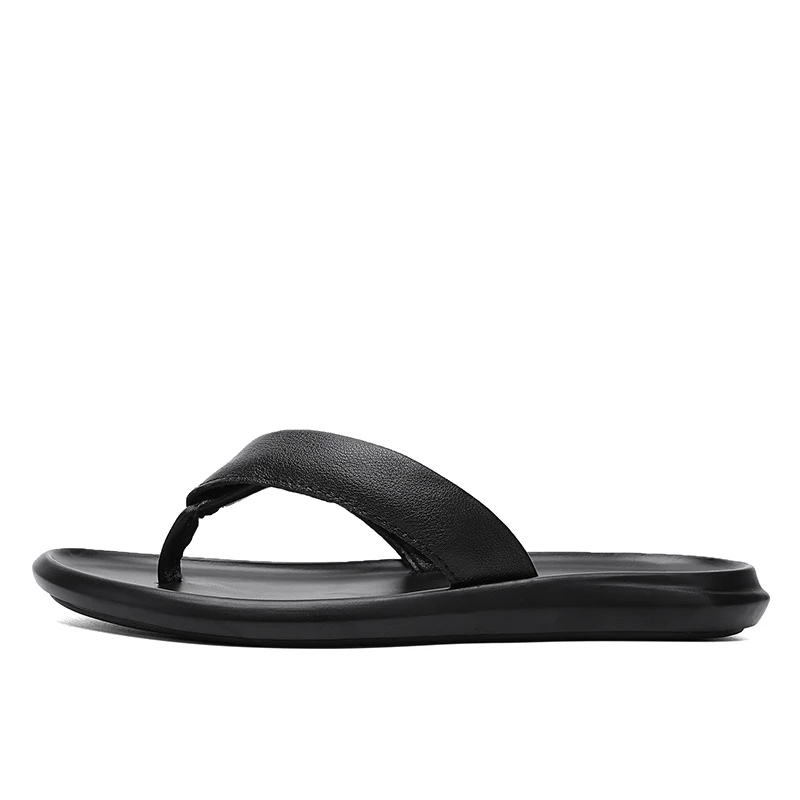 Summer Mens Luxury Genuine Leather Flip Flops Slippers For Men High Quality Flat Slippers Minimalist Size 38-44 Dropshipping